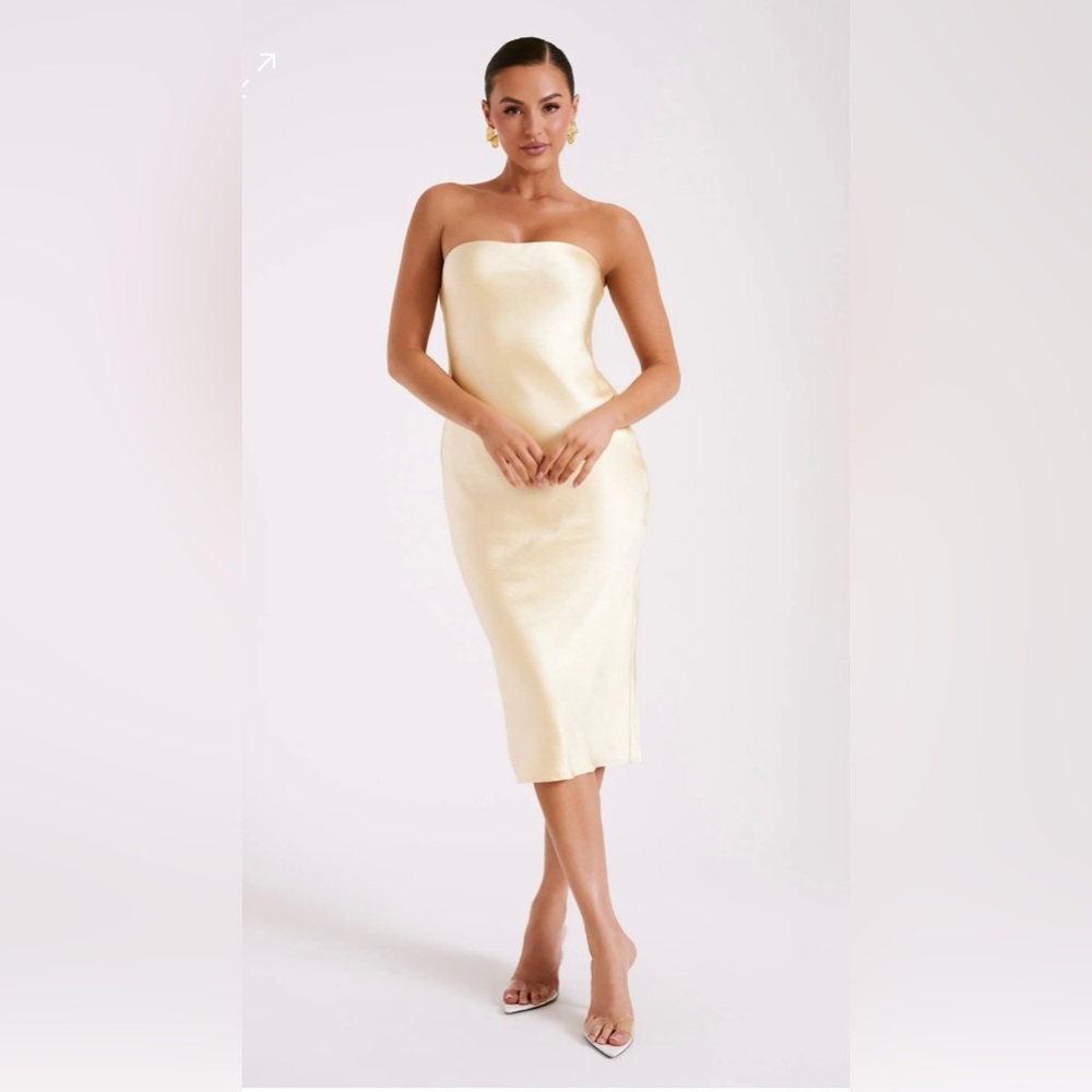 Tyler Strapless Satin Midi Dress - Gold